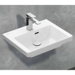 Villeroy & Boch Subway 3.0 - Lavabo 500x400 mm, avec trop-plein, trou pour robinet, CeramicPlus, Stone White 437050RW