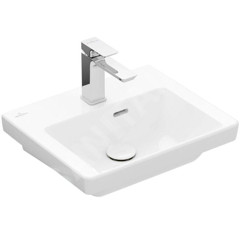 Villeroy & Boch Subway 3.0 - Meuble-lavabo 450x370 mm, avec trop-plein, trou pour robinet, CeramicPlus, blanc alpin 4370FKR1