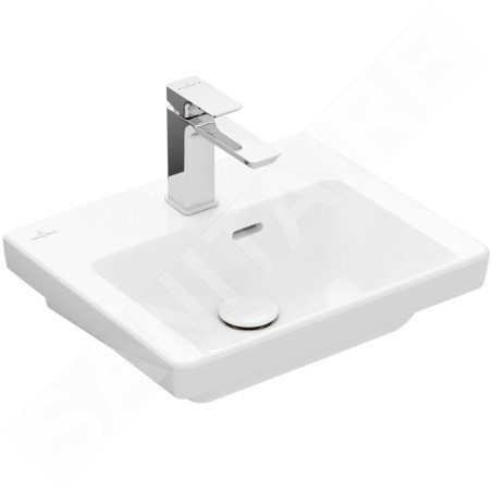 Villeroy & Boch Subway 3.0 - Meuble-lavabo 450x370 mm, avec trop-plein, trou pour robinet, CeramicPlus, Stone White 4370FKRW
