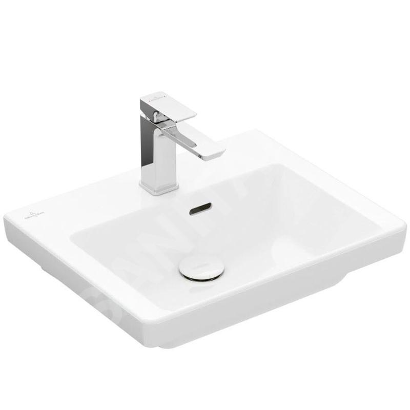 Villeroy & Boch Subway 3.0 - Meuble-lavabo 500x400 mm, avec trop-plein, trou pour robinet, CeramicPlus, Stone White 4370FFRW
