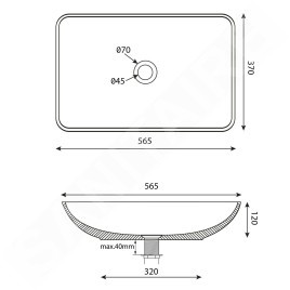 Sapho Lavabos - Lavabo à poser Infrane 570x370 mm, sans trop-plein, sans trou pour robinet, granite noir AR464