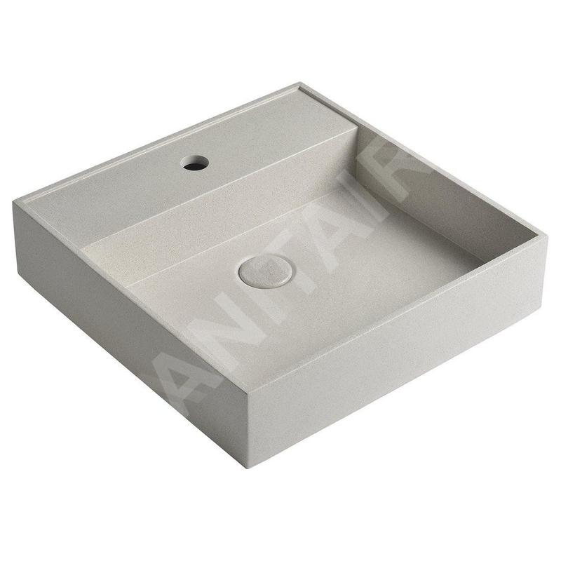 Sapho Quadrado - Lavabo à poser, 460x460 mm, sans trop-plein, 1 trou de robinetterie, pierre blanche AR469 Sapho Quadrado - Lavabo à poser, 460x460 mm, sans trop-plein, 1 trou de robinetterie, pierre blanche AR469
