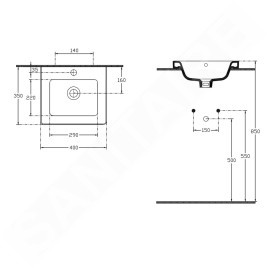 Sapho City - Lavabo à encastrer 400x350 mm, avec 1 trou pour robinetterie, blanc KE040