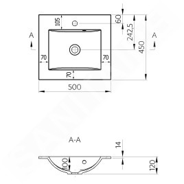 Sapho Yukon - Lavabo à encastrer 500x450 mm, avec 1 trou pour robinetterie, blanc YU050