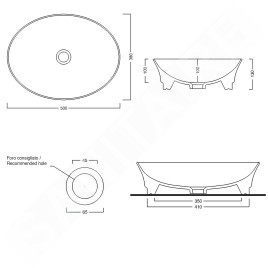 Sapho Idea - Lavabo, 500x380 mm, sans trou pour robinetterie, blanc WH102