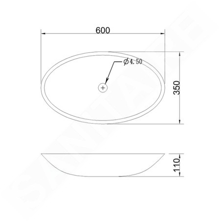 Sapho Blok - Vasque, 600x350 mm, sans trop-plein, noir mat 2401-40