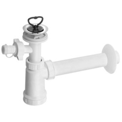 Bruckner Accessoires - Siphon de lavabo avec robinet 1 1/4, sortie et bouchon, bonde 40 mm, blanc 151.114.0