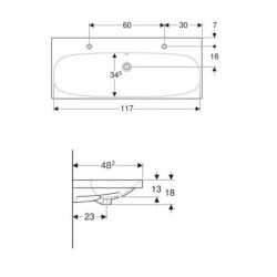 Geberit Acanto - Double lavabo 1200x482 mm, avec trop-plein, 2 trous pour robinetterie, blanc 501.880.00.1