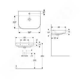 Geberit Smyle - Lavabo 600x480 mm, avec trop-plein, trou pour robinetterie, blanc 500.228.01.1