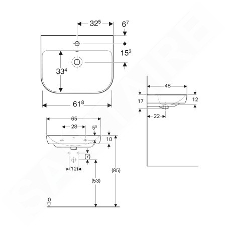Geberit Smyle - lavebo 650x480 mm, avec trop-plein, trou pour robinetterie, blanc 500.230.01.1