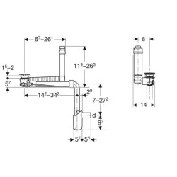 Geberit Accessoires - Siphon de lavabo gain de place Clou, pour commande par tirette, chrome 152.059.21.1