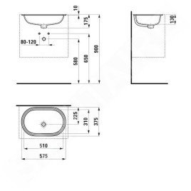 Laufen Savoy - Lavabo encastré 510x310 mm, avec trop-plein, sans trou pour robinetterie, blanc H8189460001091