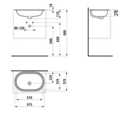 Laufen Savoy - Lavabo encastré 510x310 mm, avec trop-plein, sans trou pour robinetterie, blanc H8189460001551