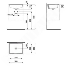Laufen Savoy - Lavabo encastré 440x330 mm, avec trop-plein, sans trou pour robinetterie, blanc H8189480001091