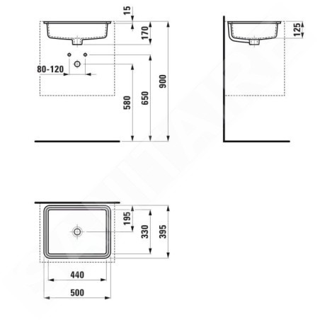 Laufen Savoy - Lavabo encastré 440x330 mm, avec trop-plein, sans trou pour robinetterie, blanc H8189480001091