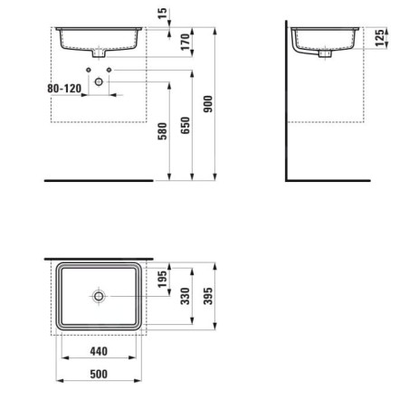 Laufen Savoy - Lavabo encastré 440x330 mm, avec trop-plein, sans trou pour robinetterie, blanc H8189480001551
