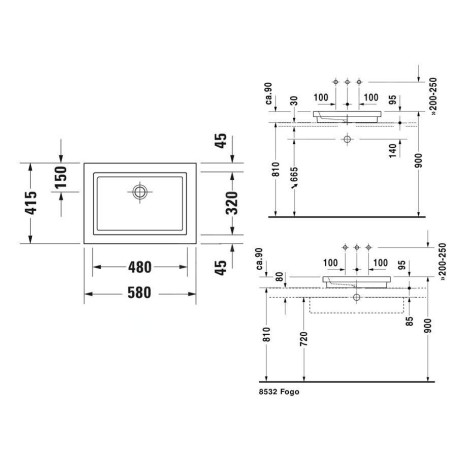 Duravit 2nd floor - Vasque 580x415 mm, sans trop-plein, WonderGliss, blanc 03175800001