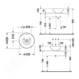 Duravit Bacino - Vasque à poser, diamètre 420 mm, avec trop-plein, WonderGliss, blanc 03254200001