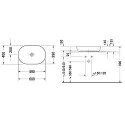 Duravit Luv - Vasque, 600x400 mm, sans trop-plein, blanc / gris satin mat 0379602300