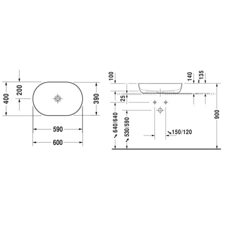 Duravit Luv - Vasque, 600x400 mm, sans trop-plein, blanc / blanc satin mat 0379602600