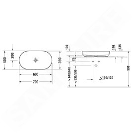 Duravit Luv - Vasque, 700x400 mm, sans trop-plein, WonderGliss, blanc / blanc satin mat 03797026001