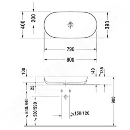 Duravit Luv - Vasque, 800x400 mm, sans trop-plein, WonderGliss, blanc / blanc satin mat 03798026001