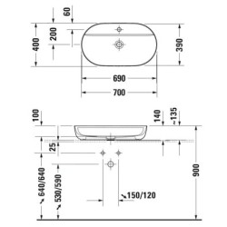 Duravit Luv - Vasque, 700x400 mm, sans trop-plein, avec trou pour robinetterie, WonderGliss, blanc / blanc satin mat 03807026001