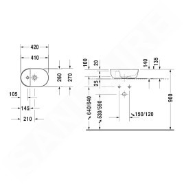 Duravit Luv - Lave-mains à poser, 420x270 mm, sans trop-plein, avec trou pour robinetterie, WonderGliss, blanc / gris satin mat