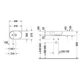Duravit Luv - Lave-mains à poser, 420x270 mm, sans trop-plein, avec trou pour robinetterie, WonderGliss, blanc / blanc satin