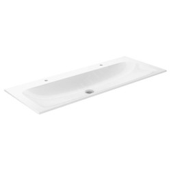 Keuco Plan - Double lavabo 1208x494 mm, sans trop-plein, 2 trous pour robinetterie, CleanPlus, blanc 32980311202