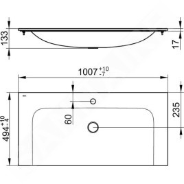 Keuco Plan - Lavabo 1007x494 mm, trop-plein caché, trou pour robinetterie, CleanPlus, blanc 32970311001