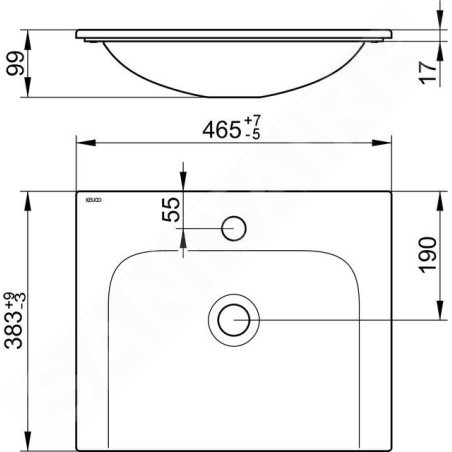 Keuco Plan - Lavabo 465x383 mm, trop-plein caché, trou de la robinetterie, CleanPlus, blanc 32930314601