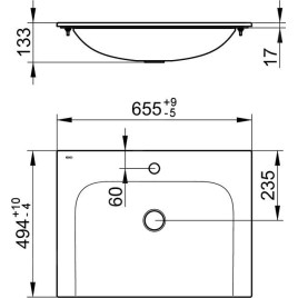 Keuco Plan - Lavabo 655x494 mm, trop-plein caché, trou pour robinetterie, CleanPlus, blanc 32950316501