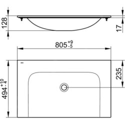 Keuco Plan - Lavabo 805x494 mm, sans trop-plein, sans trou pour robinetterie, CleanPlus, blanc 32960318000