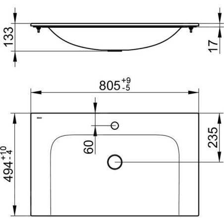 Keuco Plan - Lavabo 805x494 mm, trop-plein caché, trou pour robinetterie, CleanPlus, blanc 32960318001