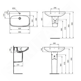 Ideal Standard i.Life A - Lavabo 650x480 mm, avec trop-plein, trou pour robinetterie, blanc T470401