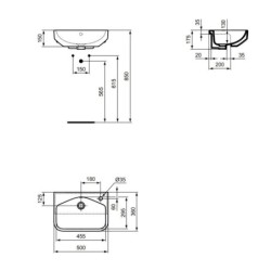 Ideal Standard i.Life S - Lavabo semi-encastrable, 500x360 mm, avec trop-plein, trou pour robinetterie à droite, blanc T458801