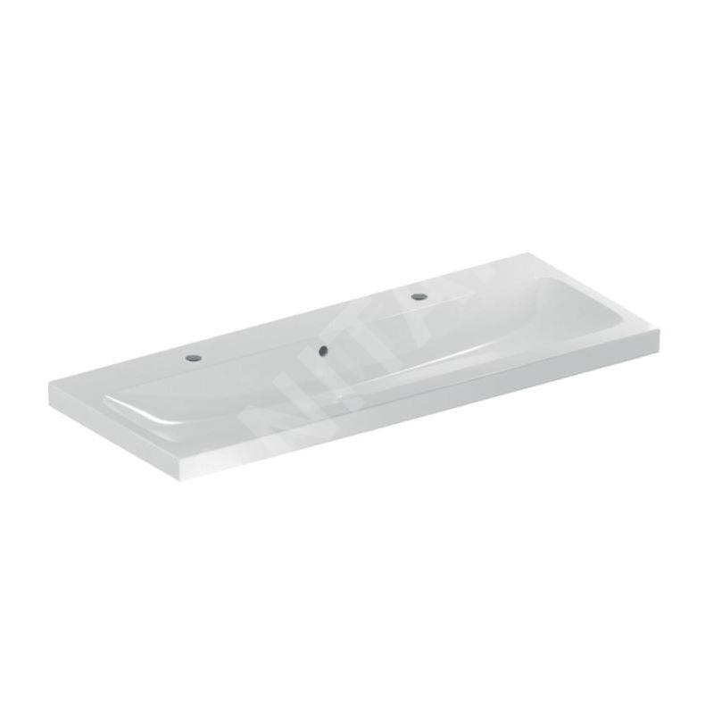 Geberit iCon - Double lavabo 1200x480x160 mm, avec trop-plein, 2 trous pour robinetterie, KeraTect, blanc 501.837.00.2 Geberit iCon - Double lavabo 1200x480x160 mm, avec trop-plein, 2 trous pour robinetterie, KeraTect, blanc 501.837.00.2