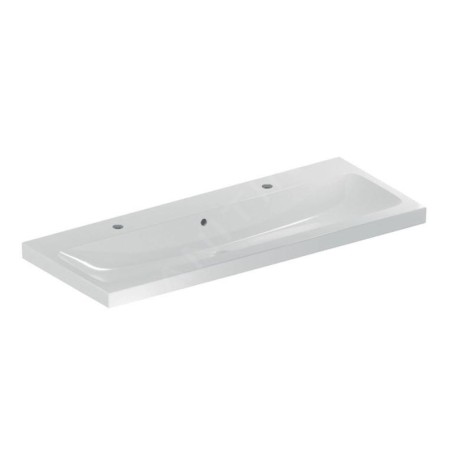 Geberit iCon - Double lavabo 1200x480x160 mm, avec trop-plein, 2 trous pour robinetterie, KeraTect, blanc 501.837.00.2