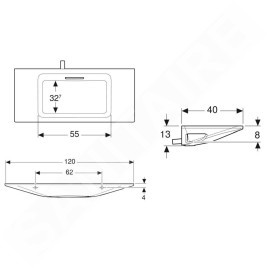 Geberit ONE - Lavabo 1200x400x130 mm, sans trop-plein, sans trou pour robinetterie, sortie horizontale, KeraTect, blanc