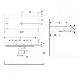 Geberit ONE - Lavabo 1200x480x140 mm, sans trop-plein, avec trou pour robinetterie, KeraTect, blanc 505.020.01.5