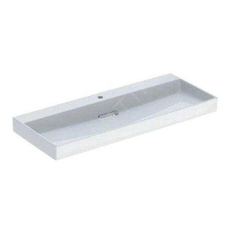 Geberit ONE - Lavabo 1200x480x142 mm, trop-plein caché, avec trou pour robinetterie, sortie horizontale, KeraTect, blanc