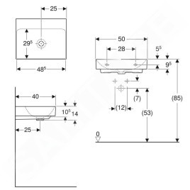 Geberit ONE - Lavabo 500x400x140 mm, sans trop-plein, sans trou pour robinetterie, KeraTect, blanc 505.021.01.6