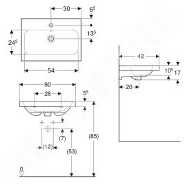 Geberit iCon - Lavabo 600x420x170 mm, avec trop-plein, avec trou pour robinetterie, blanc 501.841.00.1
