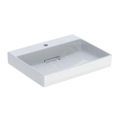 Geberit ONE - Lavabo 600x480x142 mm, trop-plein caché, avec trou pour robinetterie, sortie horizontale, KeraTect, blanc