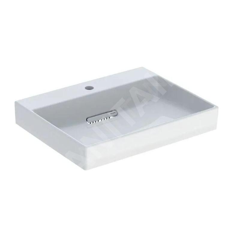 Geberit ONE - Lavabo 600x480x142 mm, trop-plein caché, avec trou pour robinetterie, sortie horizontale, KeraTect, blanc