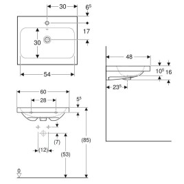 Geberit iCon - Lavabo 600x480x160 mm, avec trop-plein, avec trou pour robinetterie, KeraTect, blanc 501.834.00.2