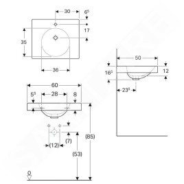 Geberit Preciosa II - Lavabo 600x500x165 mm, sans trop-plein, avec trou pour robinetterie, blanc 123262000
