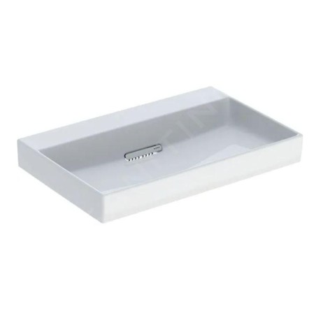 Geberit ONE - Lavabo 750x480x142 mm, trop-plein caché, sans trou pour robinetterie, sortie horizontale, KeraTect, blanc