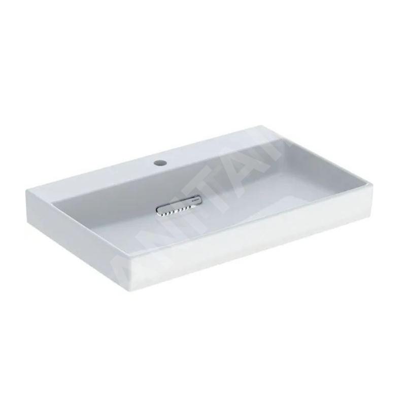 Geberit ONE - Lavabo 750x480x142 mm, trop-plein caché, avec trou pour robinetterie, sortie horizontale, KeraTect, blanc Geberit ONE - Lavabo 750x480x142 mm, trop-plein caché, avec trou pour robinetterie, sortie horizontale, KeraTect, blanc